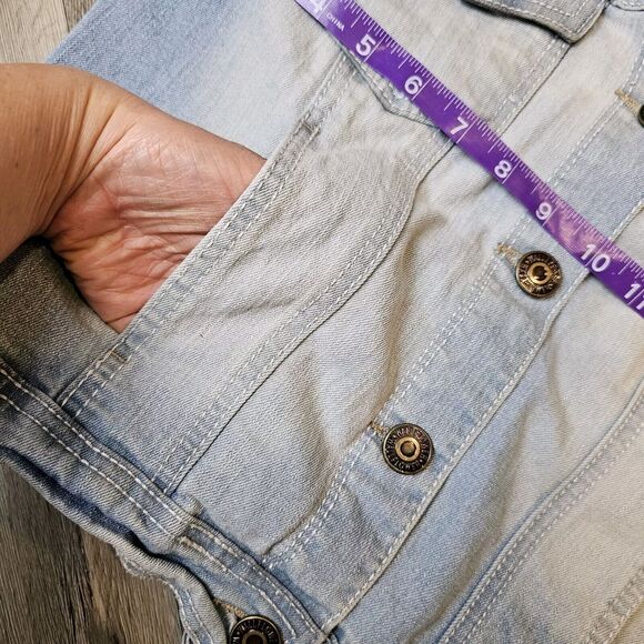 Women's Trucker Jacket Jean Jacket Denim Quilted Jersey Hooded Fitted Size L Jun - Picture 4 of 8